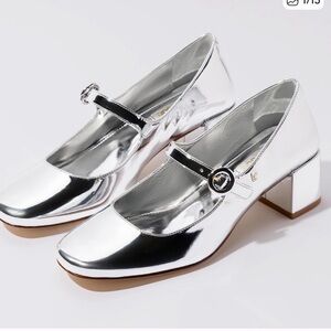 Larroude Blair Block Mirror Silver Heels